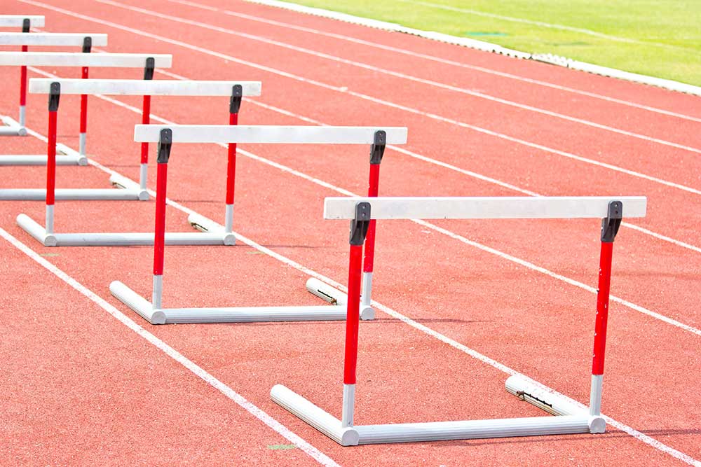 A row of hurdles on a running track